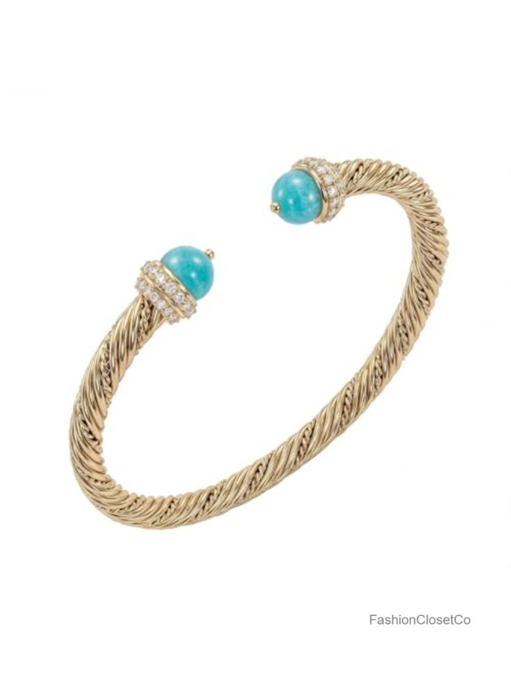 14K Gold Plated Cuff Bangle Bracelet - Adjustable Twist Cable for Women